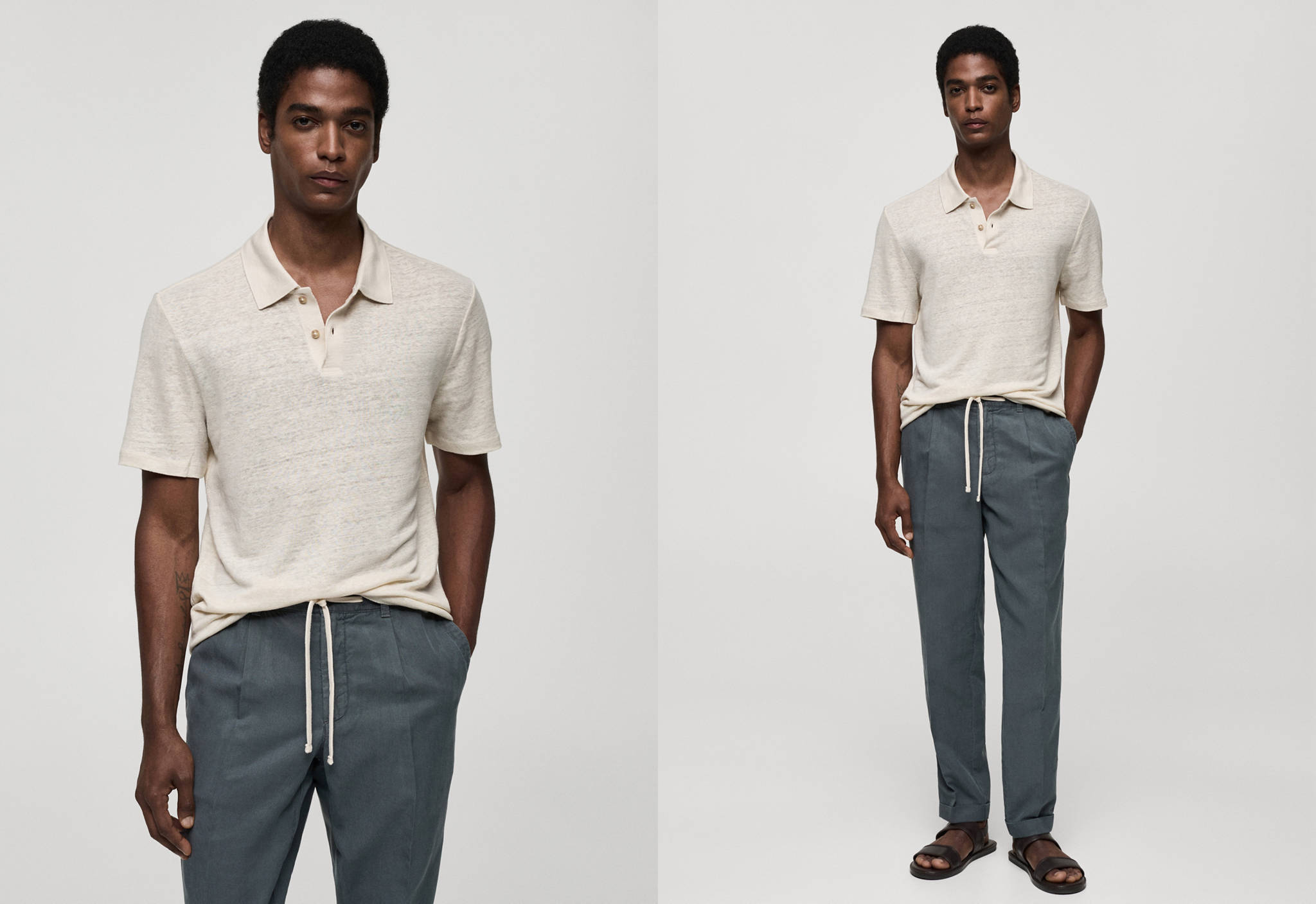 Polo slim fit de 100% linho - Plano panorâmico