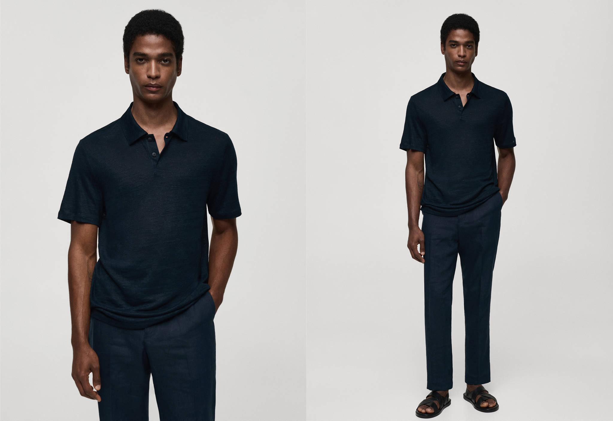 Polo slim fit de 100% linho - Plano panorâmico