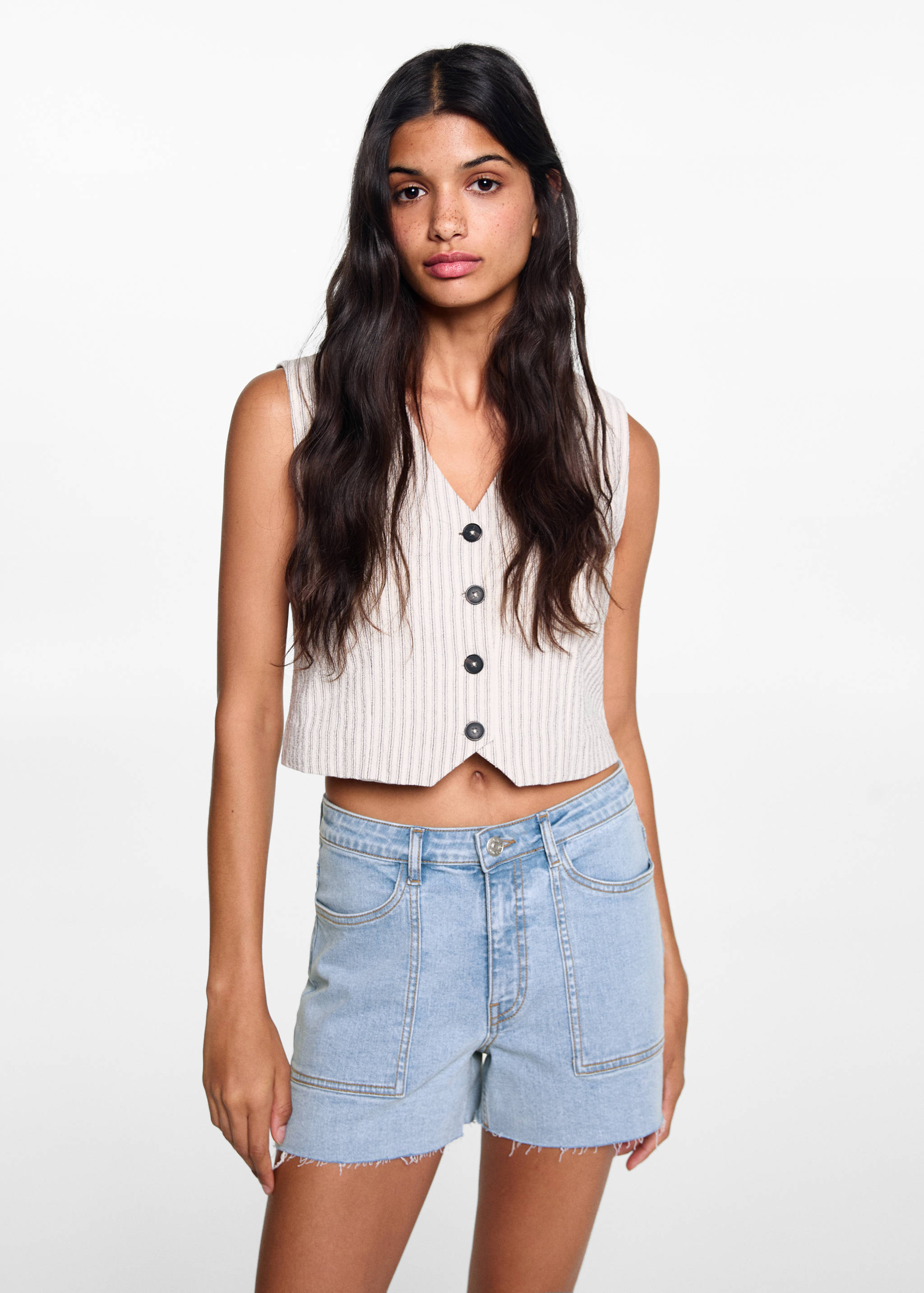 Medium-waist denim shorts - Medium plane
