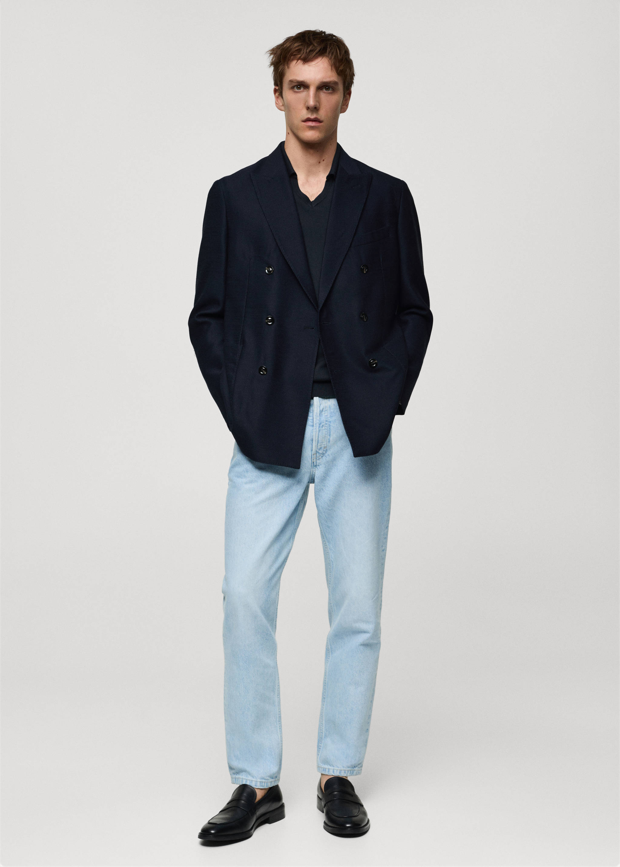 100% virgin wool twill double-breasted jacket - General plane