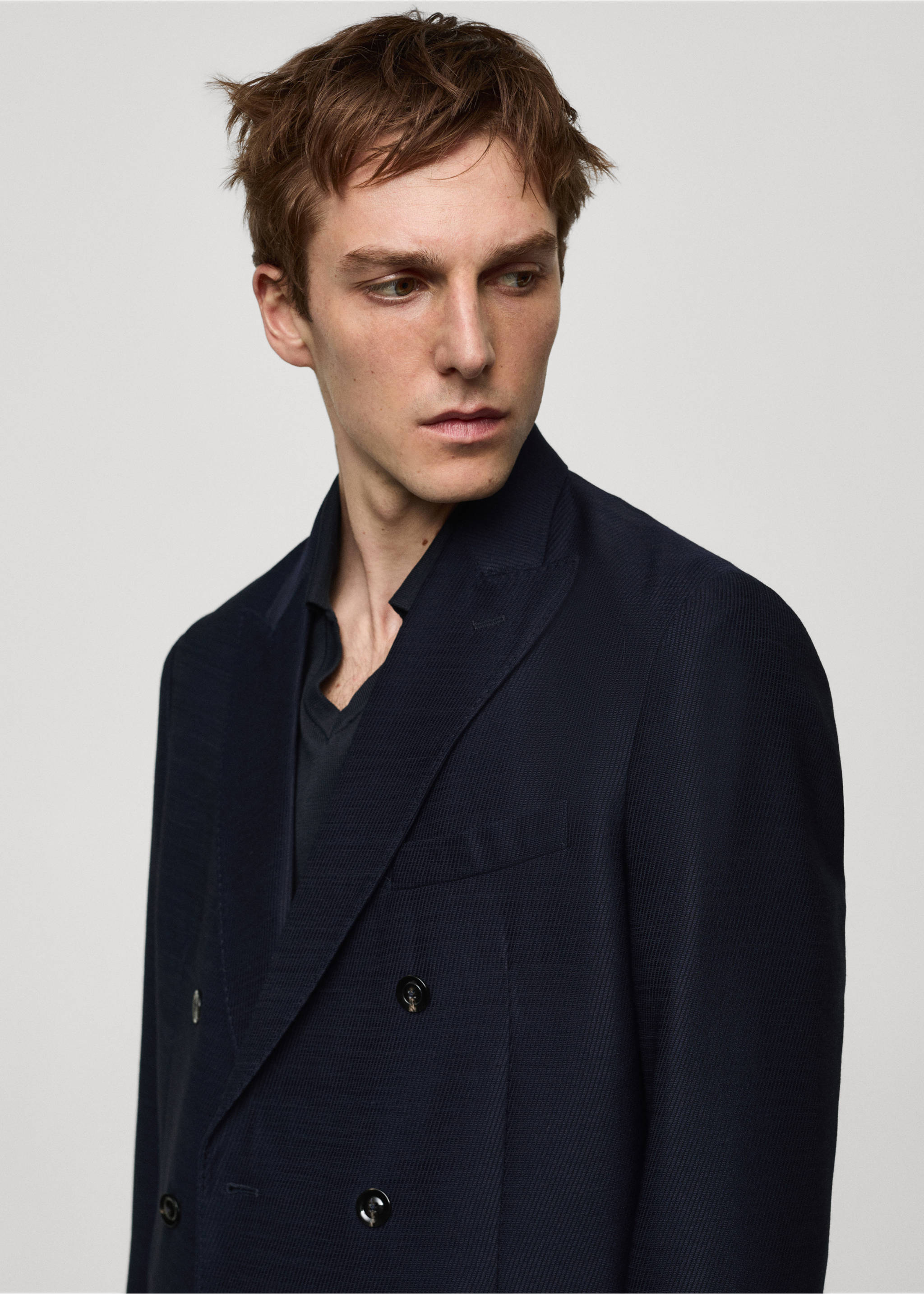 100% virgin wool twill double-breasted jacket - Details of the article 1, Dark Navy. Ref: 67048268-00.