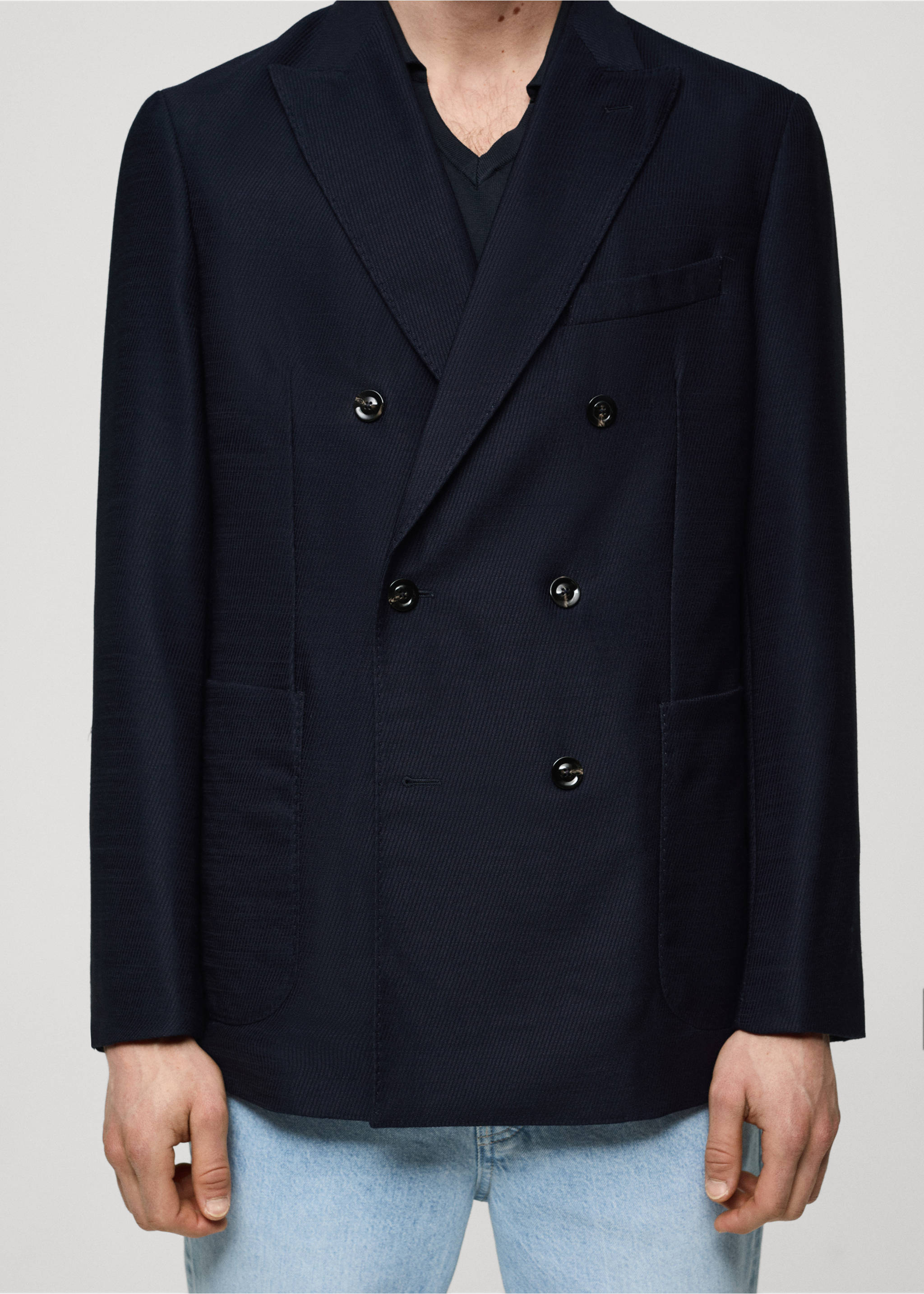 100% virgin wool twill double-breasted jacket - Details of the article 3, Dark Navy. Ref: 67048268-00.