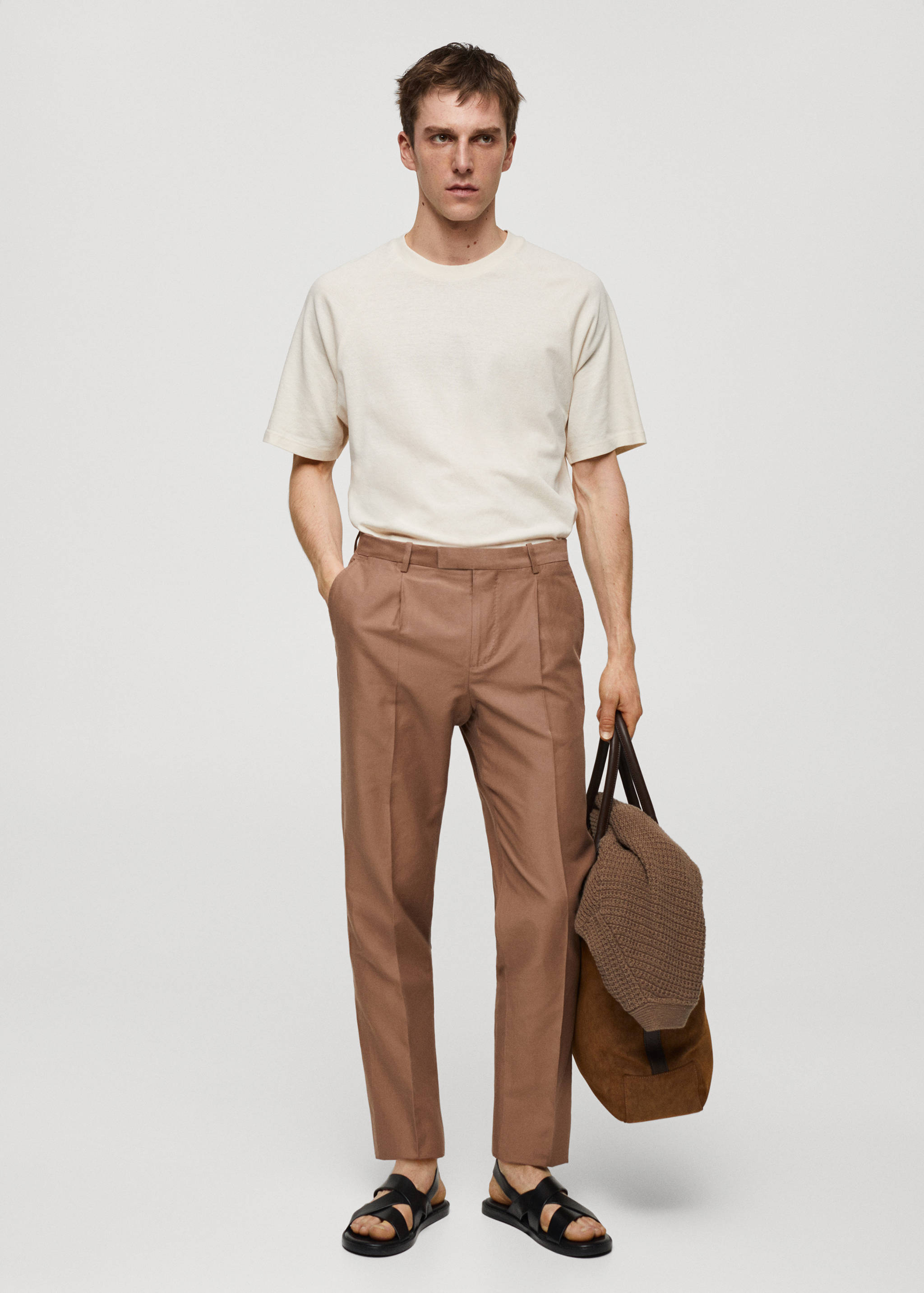 Slim-fit cotton and linen suit trousers - General plane