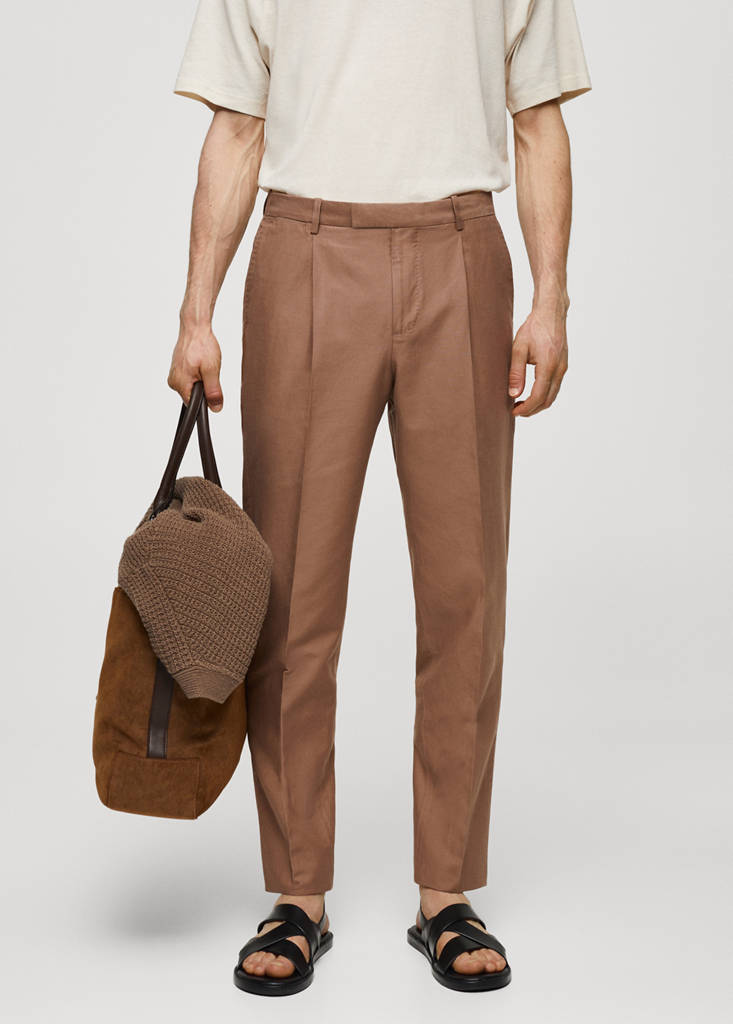 Slim-fit cotton and linen suit trousers — Burnt Orange