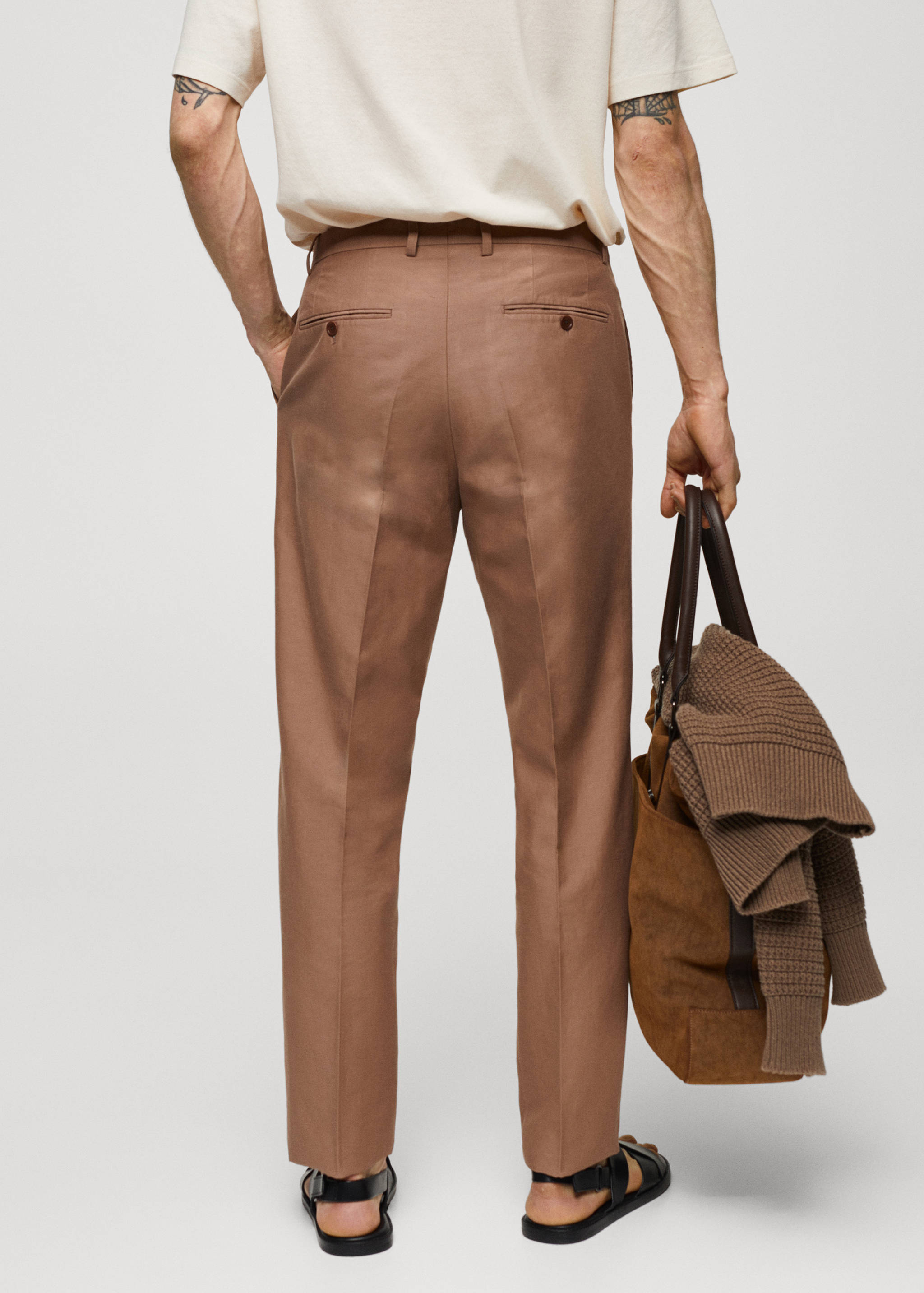 Slim-fit cotton and linen suit trousers - Reverse of the article