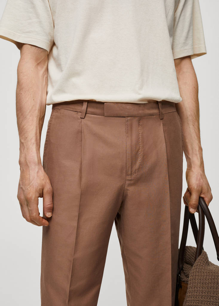 Slim-fit cotton and linen suit trousers — Burnt Orange