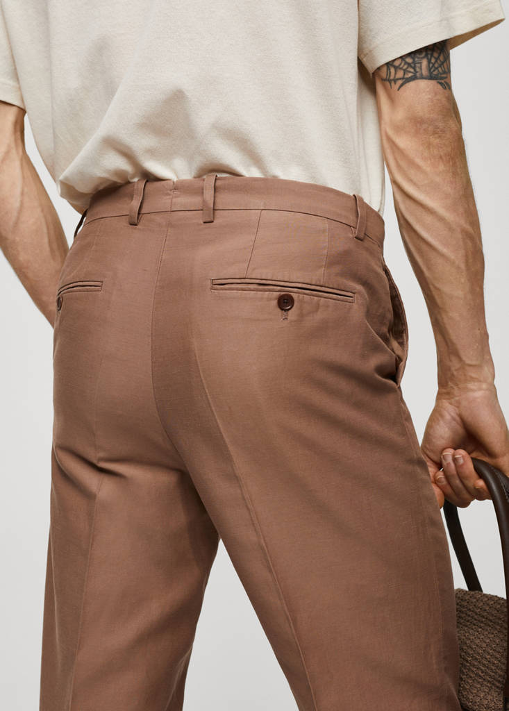 Slim-fit cotton and linen suit trousers — Burnt Orange