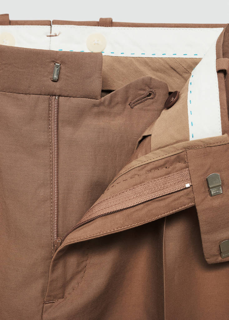 Slim-fit cotton and linen suit trousers — Burnt Orange