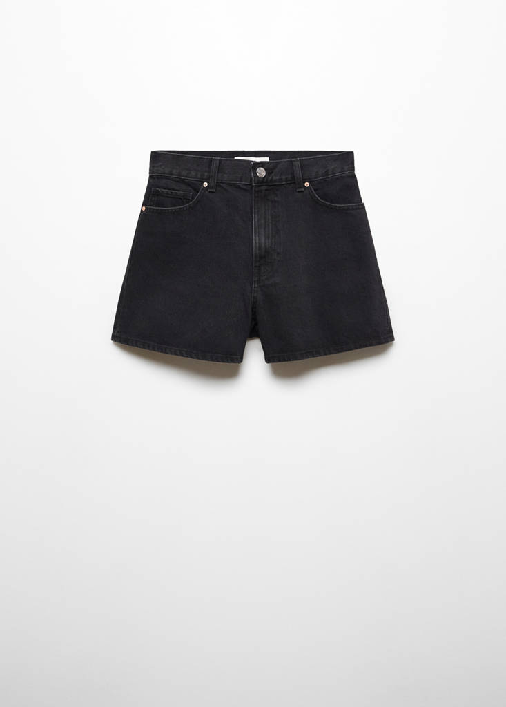 High-rise denim shorts — Black denim