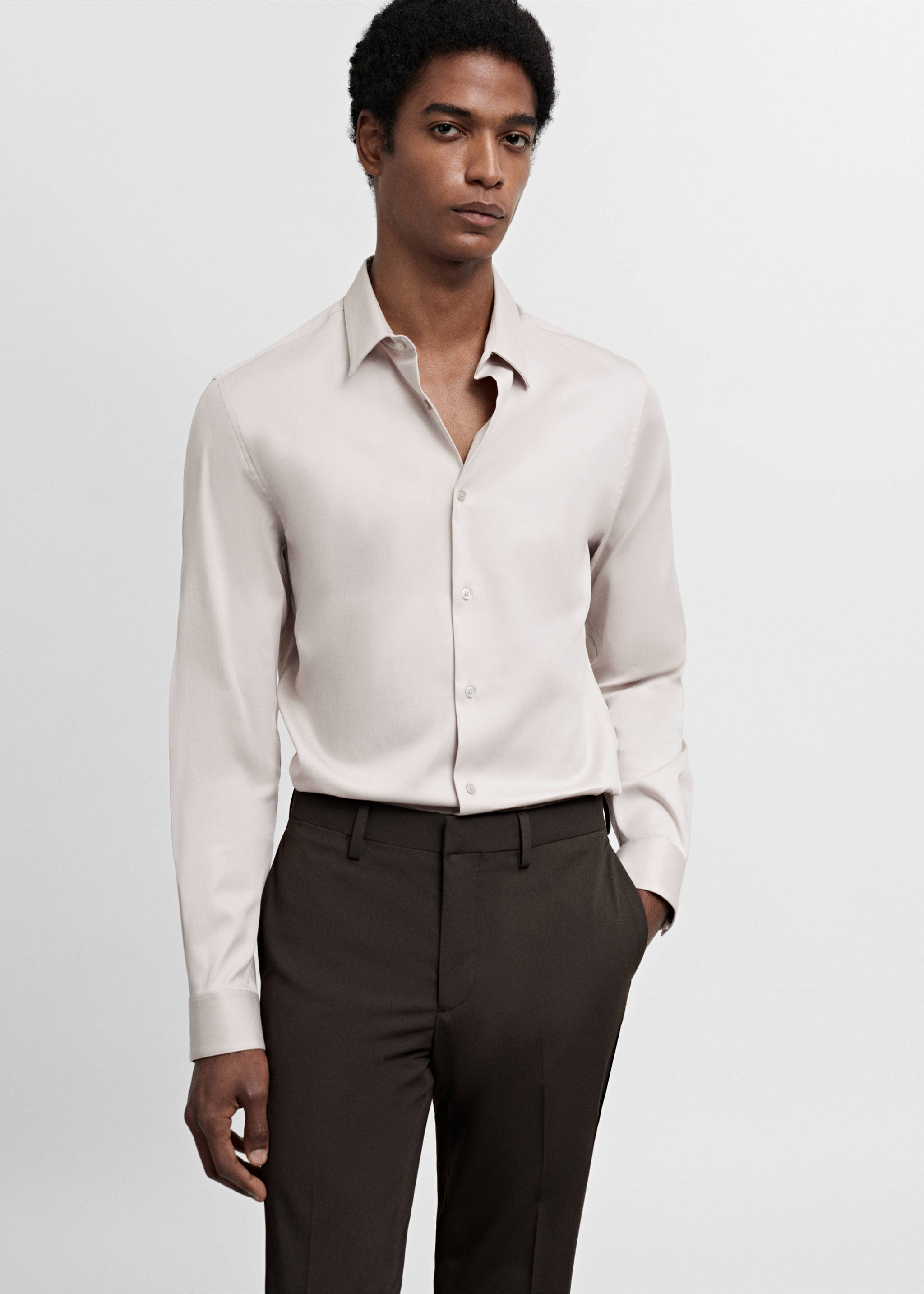 Костюмная рубашка super slim fit из поплина - Средний план, Пастельный светло-серый. Ref: 67050268-00.