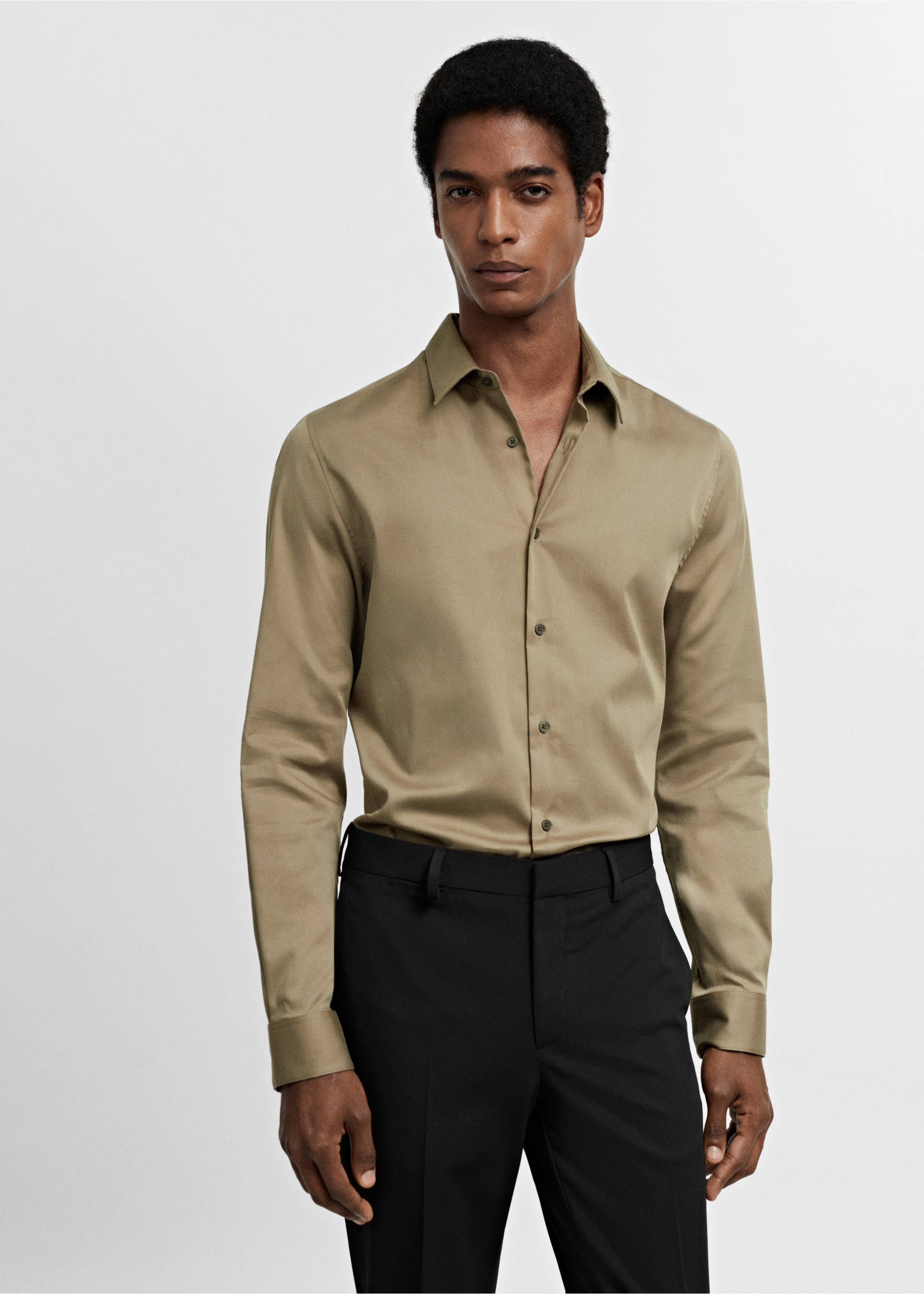 Super slim-fit poplin suit shirt - Medium plane, Green. Ref: 67050268-00.