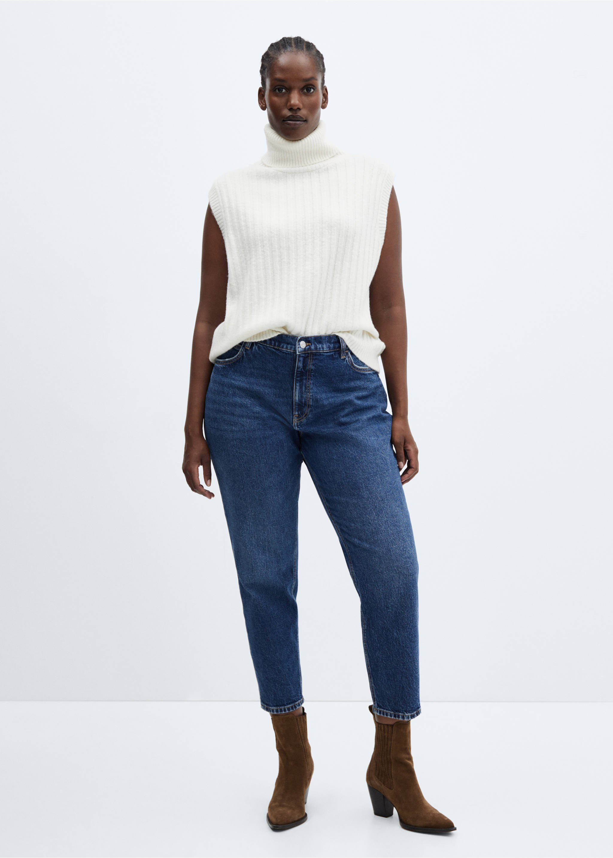 Jeans Newmom confort tiro alto - Detalle del artículo 6, Azul oscuro. Ref: 67050389-00.