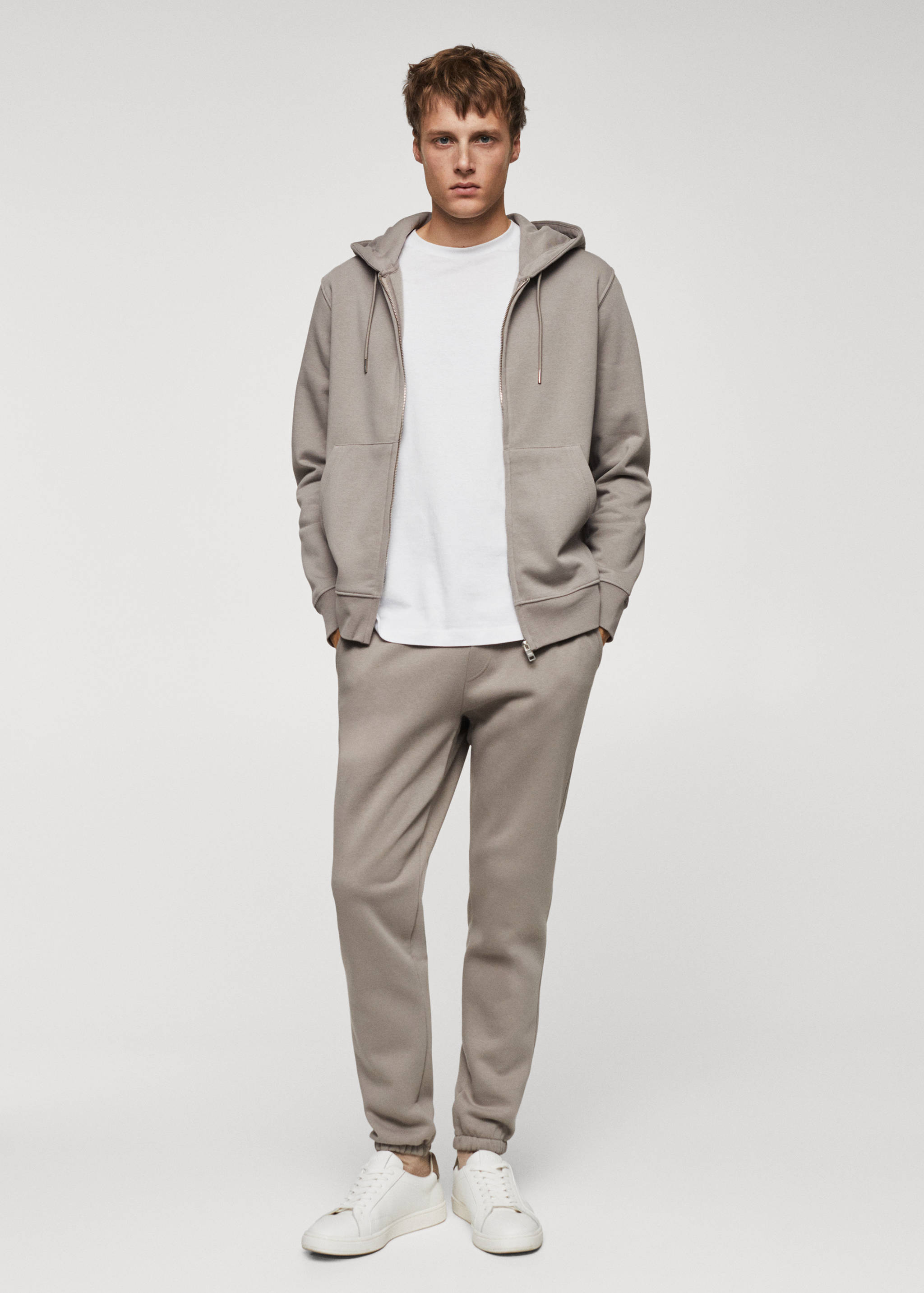 Sweatshirt de algodão com capuz de fecho de correr - Plano geral