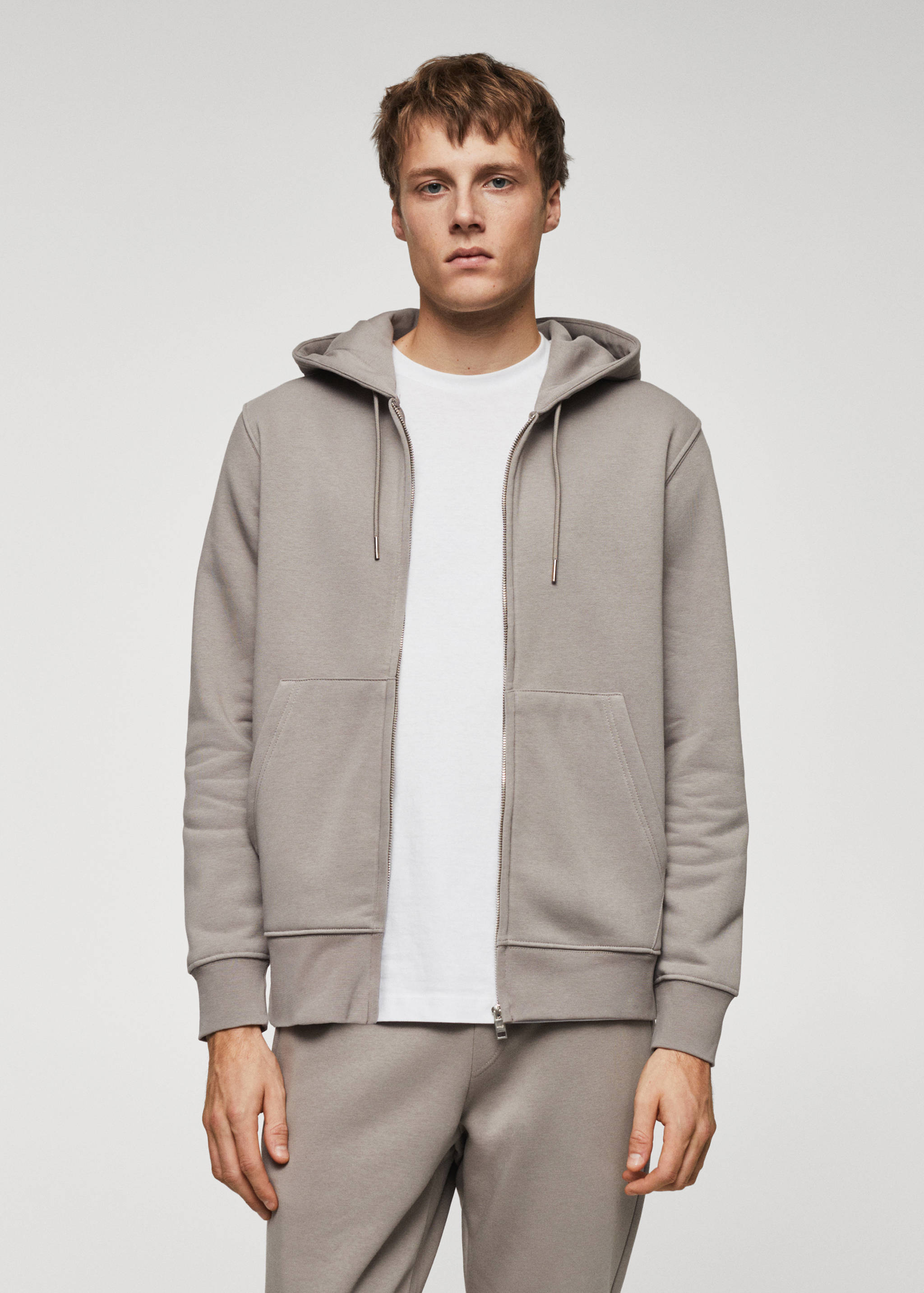 Sweatshirt de algodão com capuz de fecho de correr - Plano médio