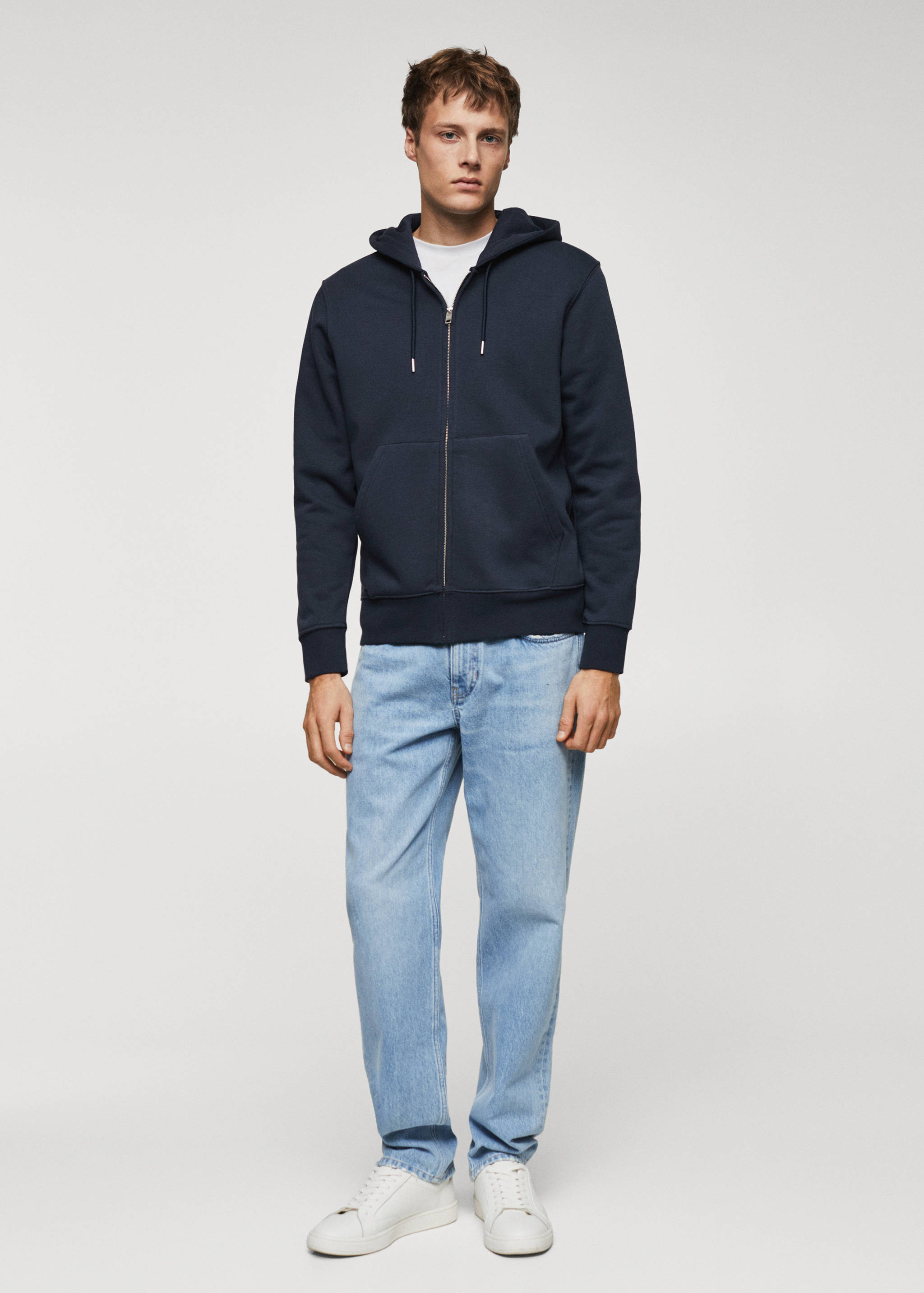 Sweatshirt de algodão com capuz de fecho de correr - Plano geral