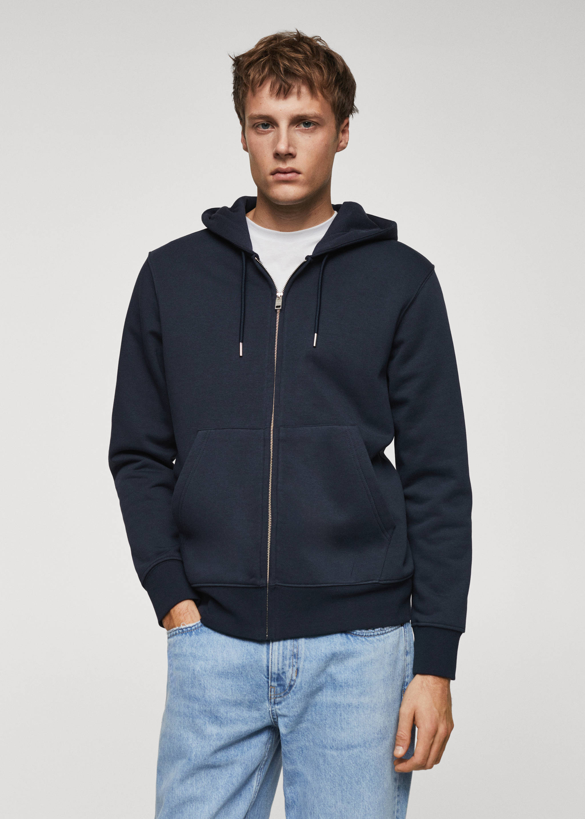 Sweatshirt de algodão com capuz de fecho de correr - Plano médio