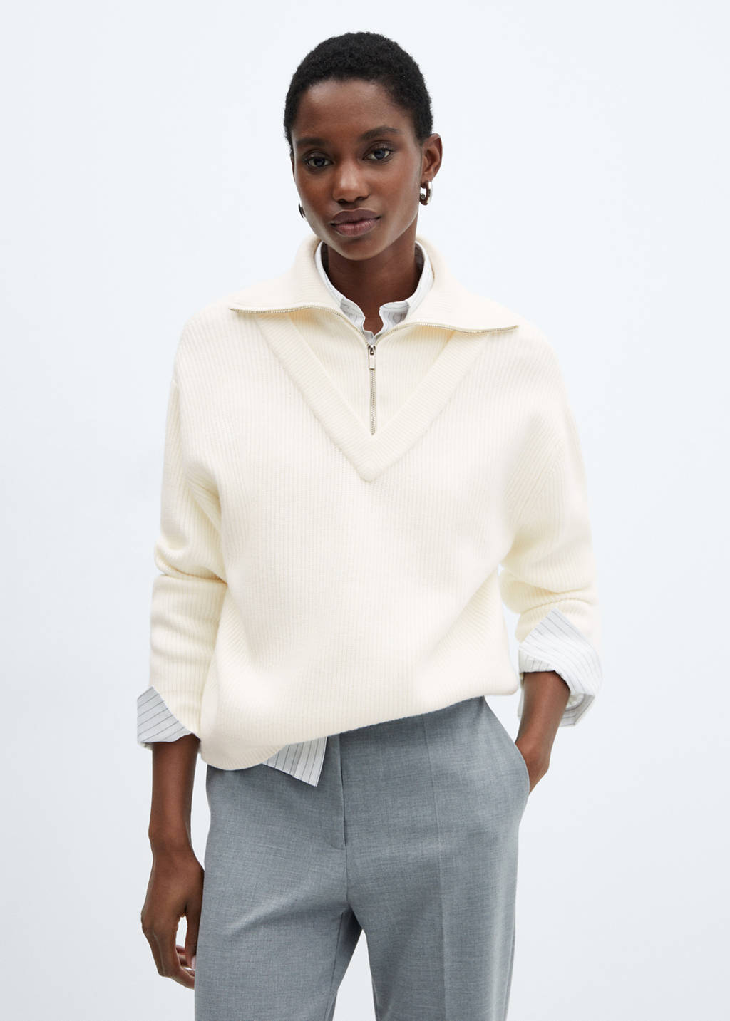 Zip neck jumper - Women | MANGO Japan