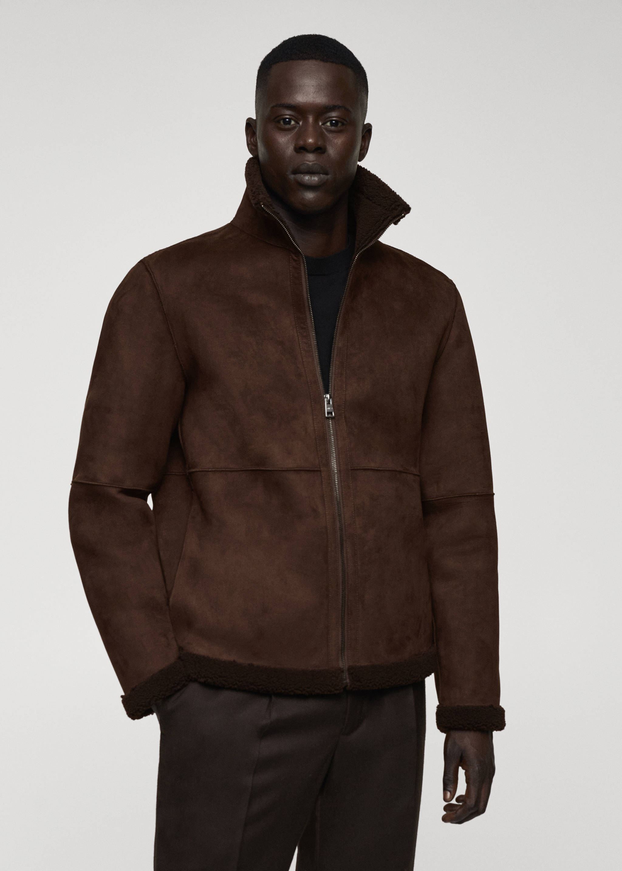 Shearling-lined faux-leather jacket - Medium plane