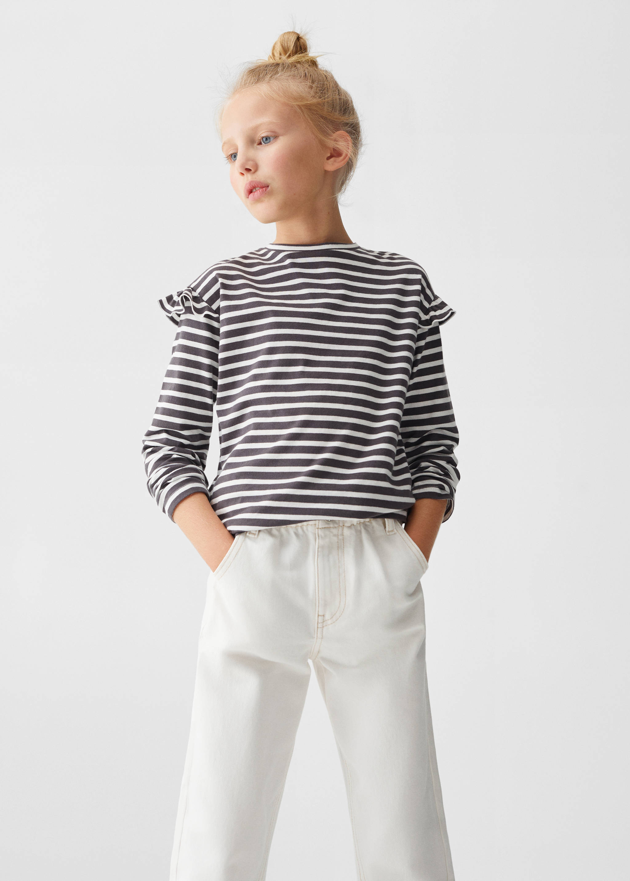 Striped ruffle sleeve t-shirt - Medium plane