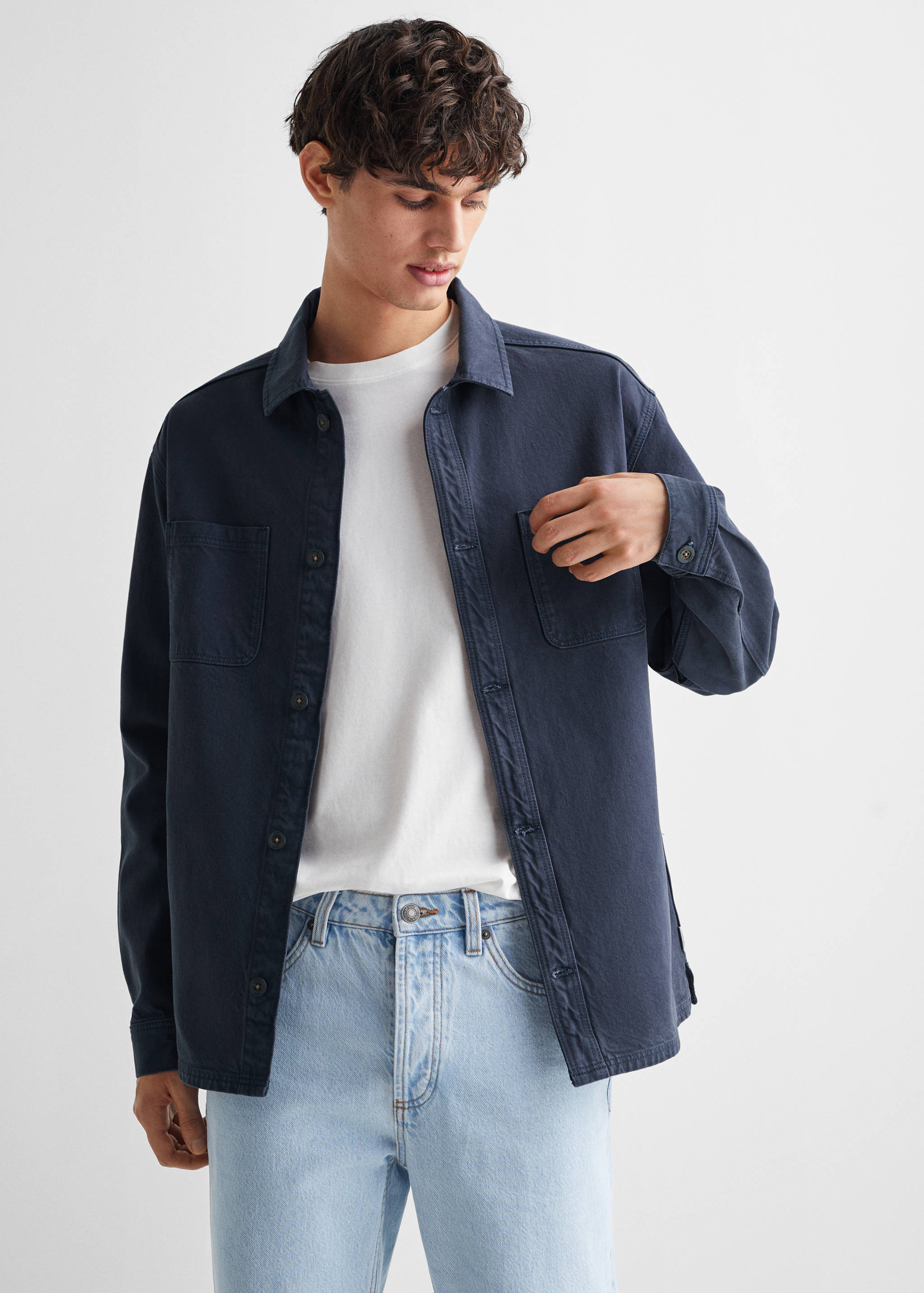 Cotton overshirt with buttons - Medium plane