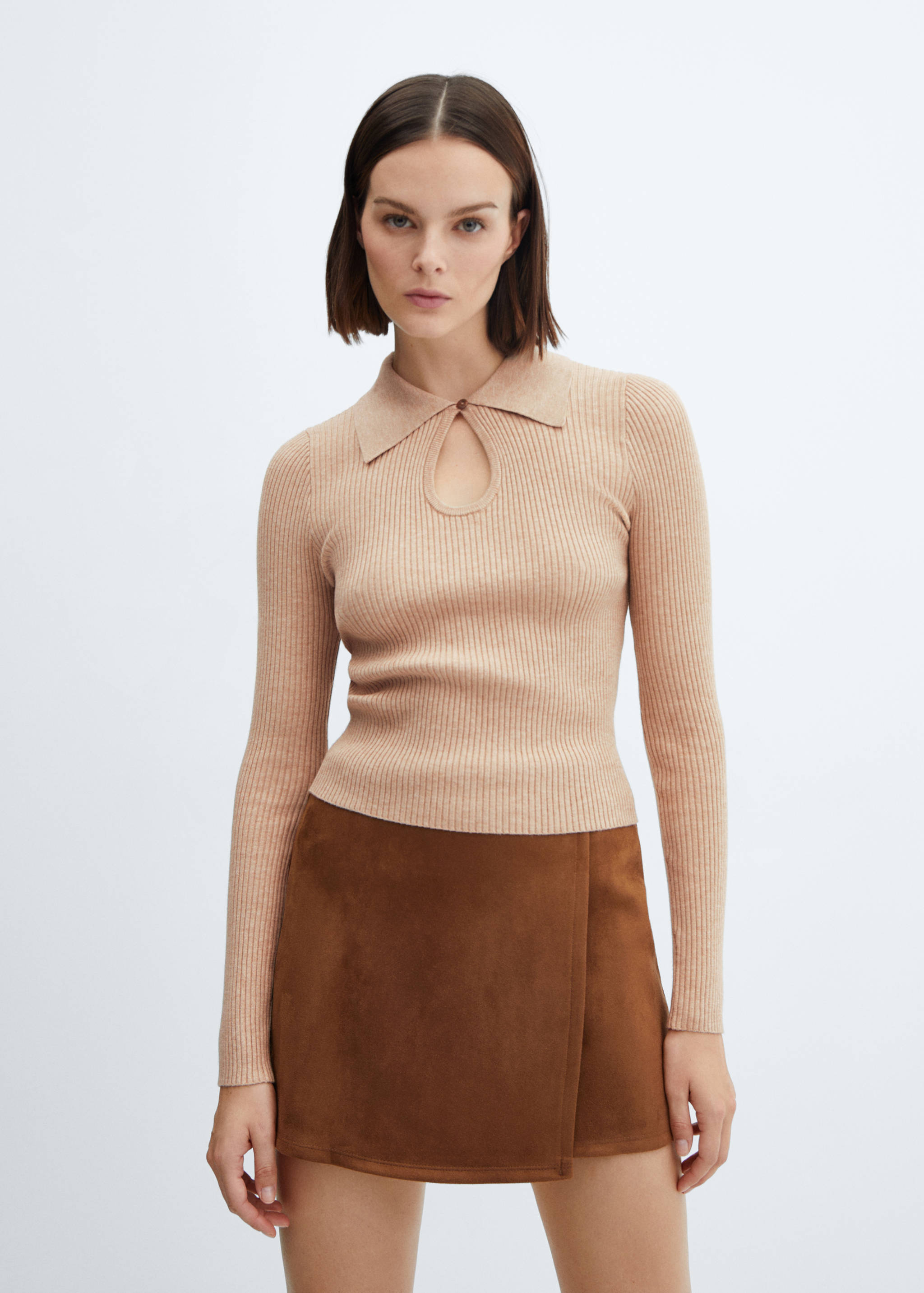 Pull-over col polo V ouverture - Plan moyen