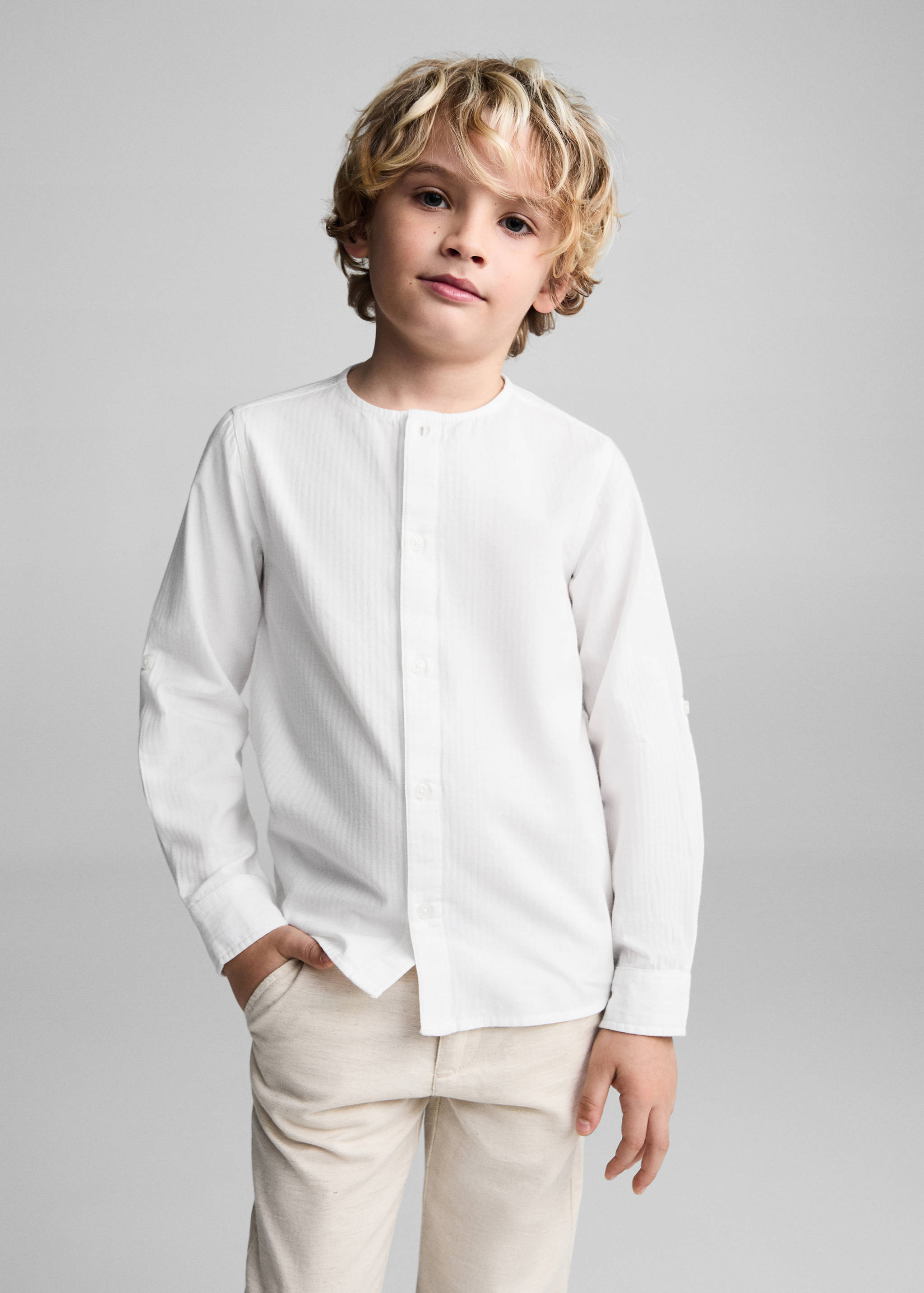 Chemise coton col rond - Plan moyen