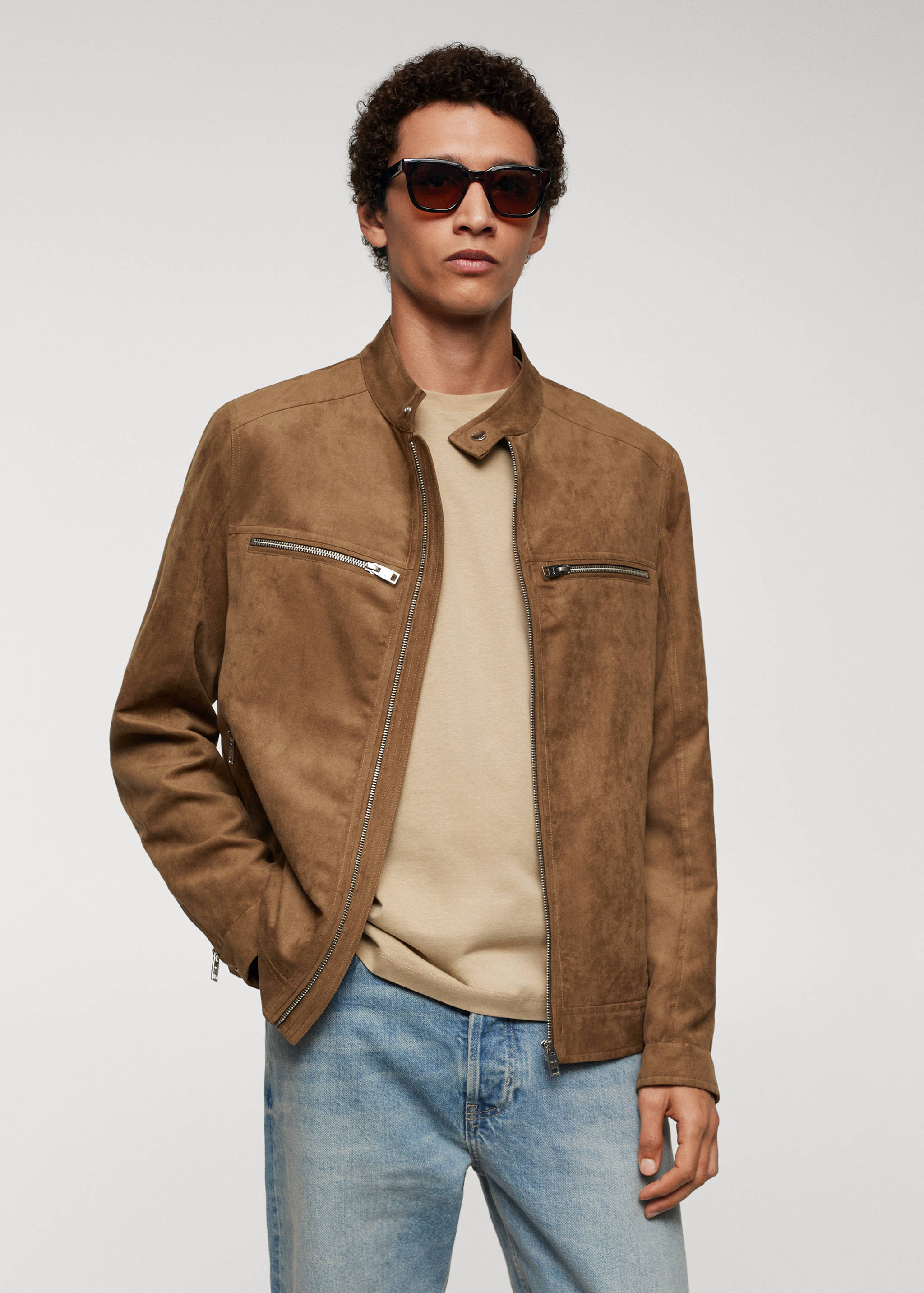 Blouson imitation daim fermeture Éclair - Plan moyen