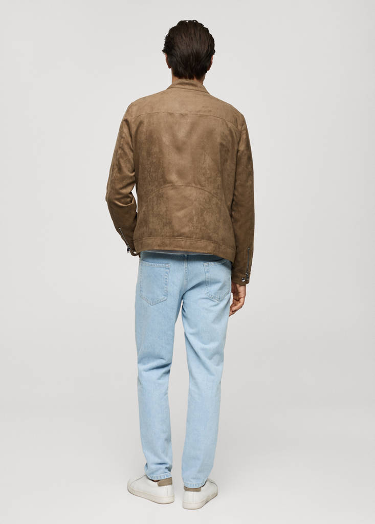 Suede-effect jacket with zip — Medium Brown