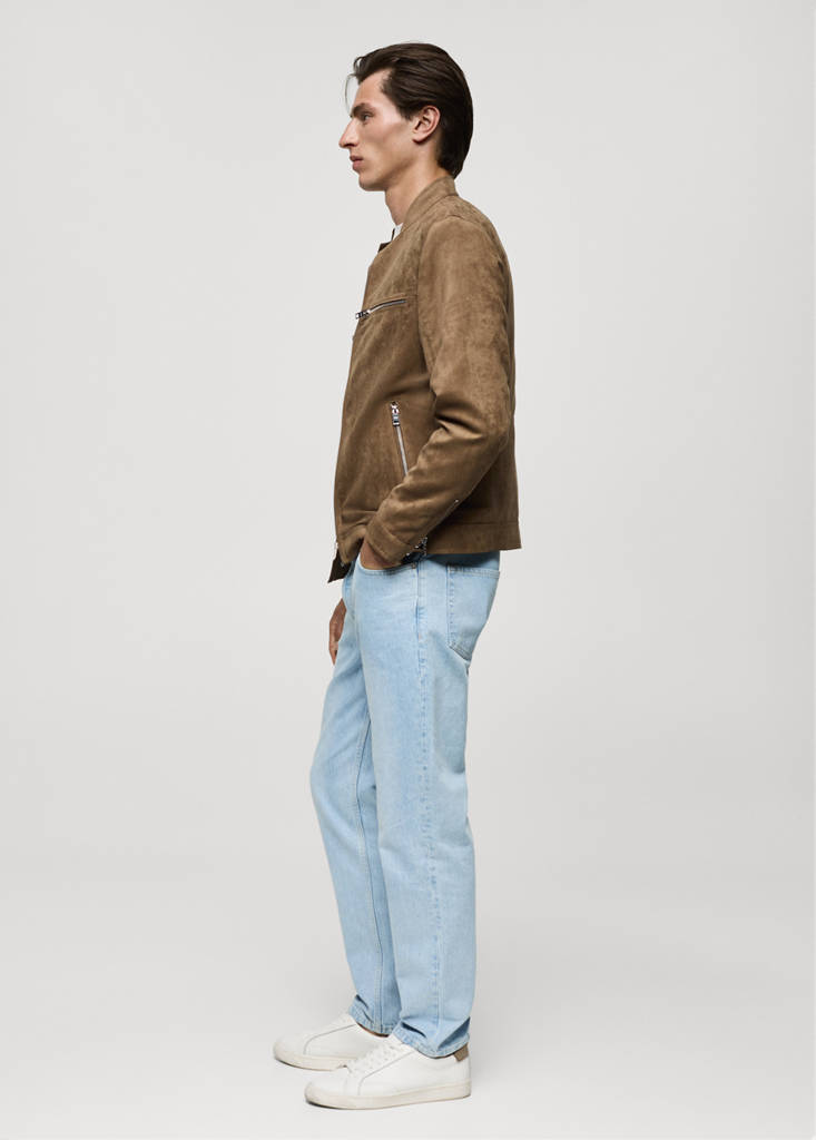 Suede-effect jacket with zip — Medium Brown