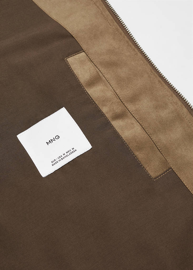 Suede-effect jacket with zip — Medium Brown