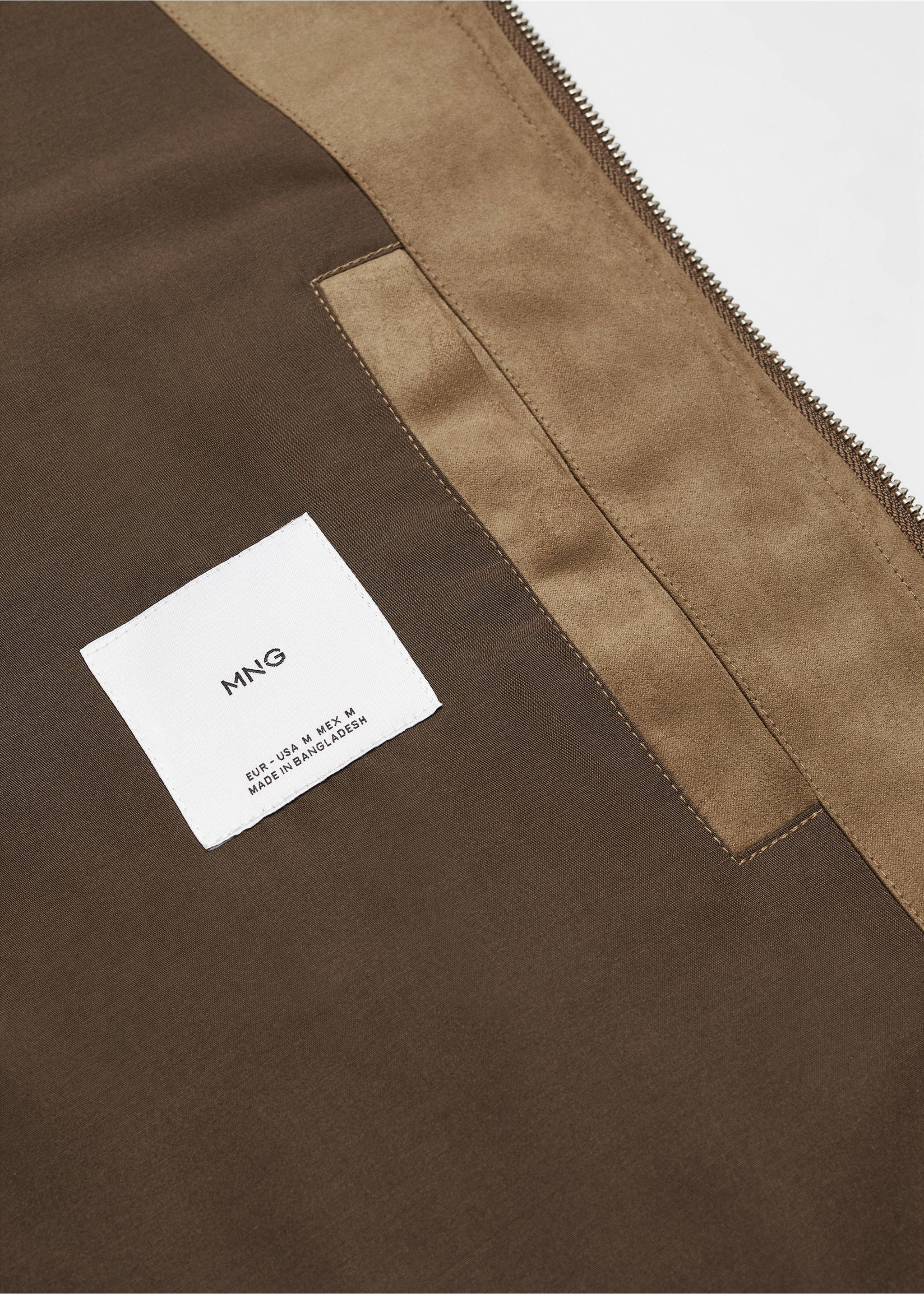 Suede-effect jacket with zip - Details of the article 8, Medium Brown. Ref: 67054438-00.