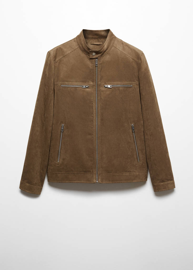Suede-effect jacket with zip — Medium Brown