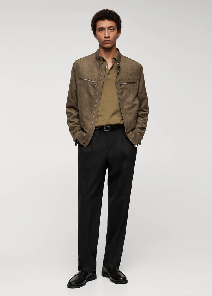 Suede-effect jacket with zip — Khaki