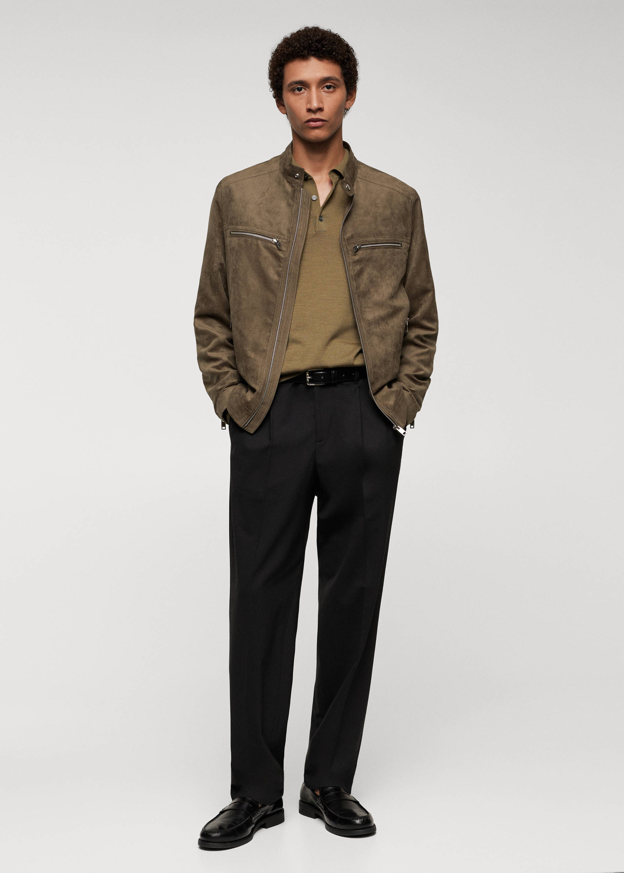 Blouson imitation daim fermeture Éclair - Plan général