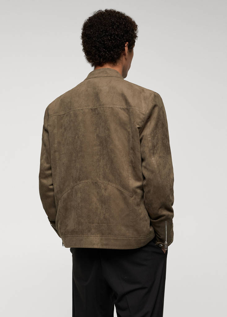 Suede-effect jacket with zip — Khaki
