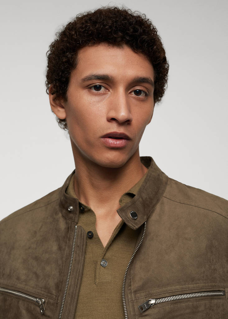 Suede-effect jacket with zip — Khaki