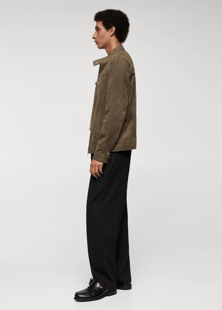 Suede-effect jacket with zip — Khaki