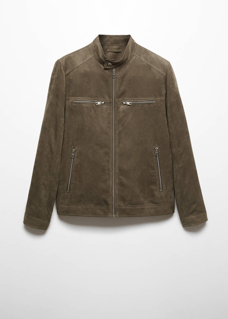 Suede-effect jacket with zip — Khaki