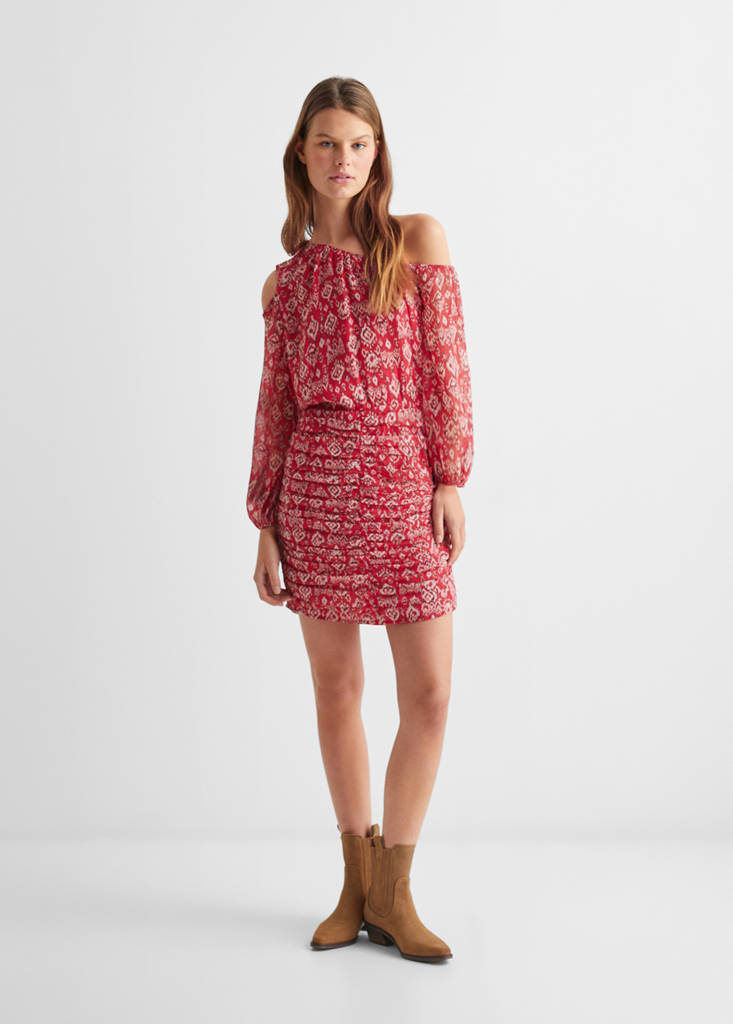 Printed ruched dress — Red