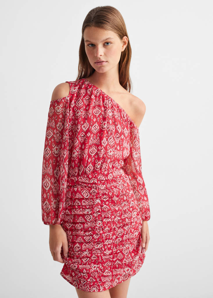 Printed ruched dress — Red