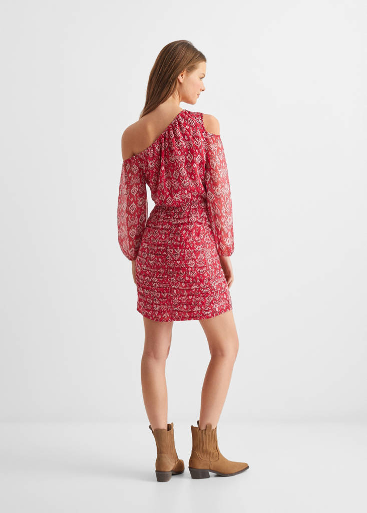 Printed ruched dress — Red