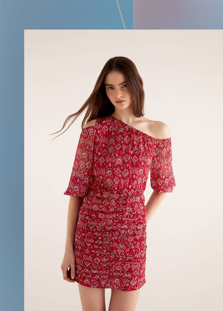 Printed ruched dress — Red