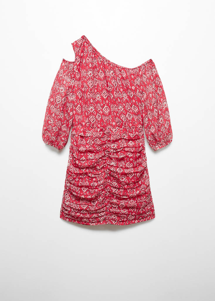 Printed ruched dress — Red