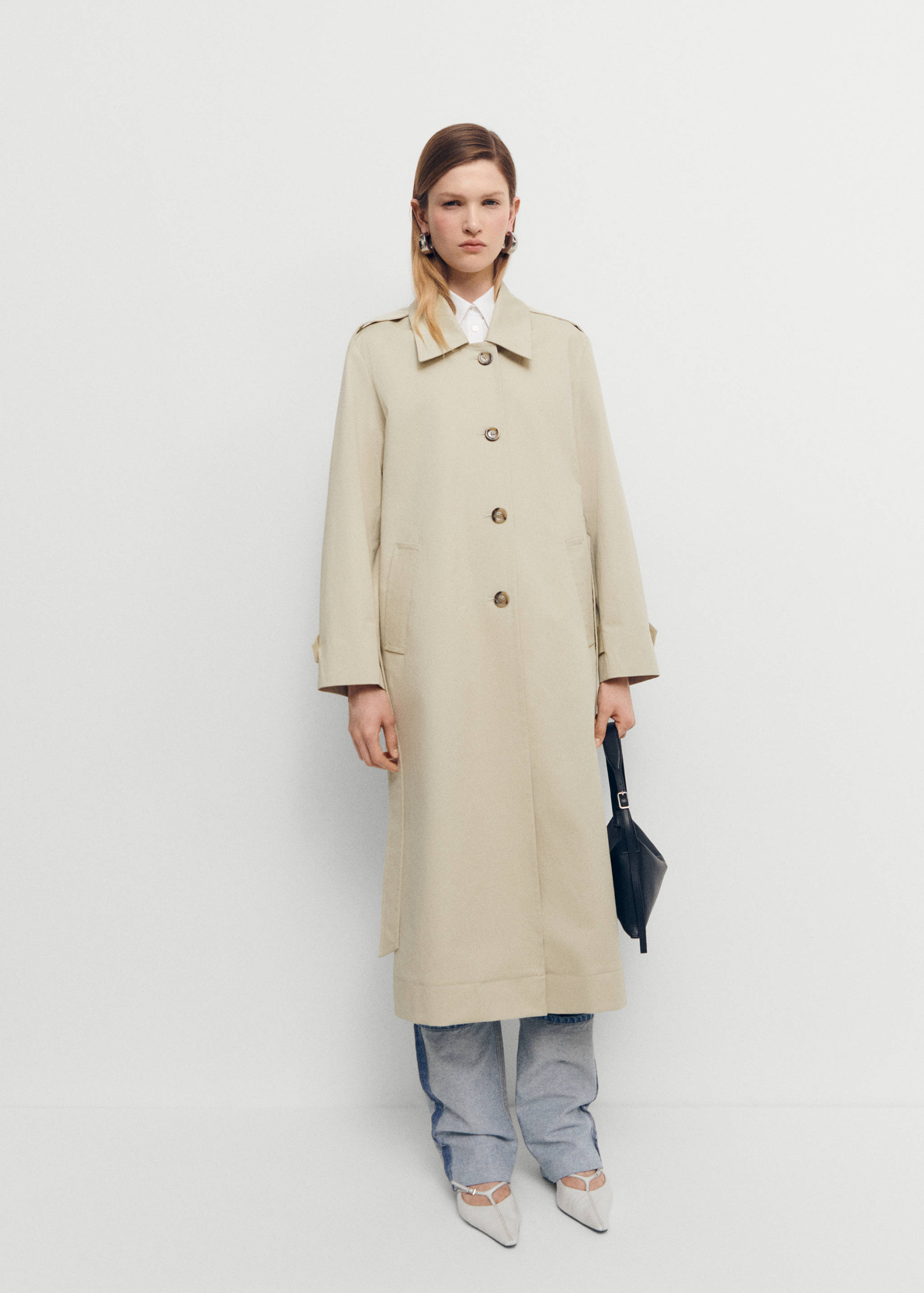 Cotton trench coat with shirt collar - General plane