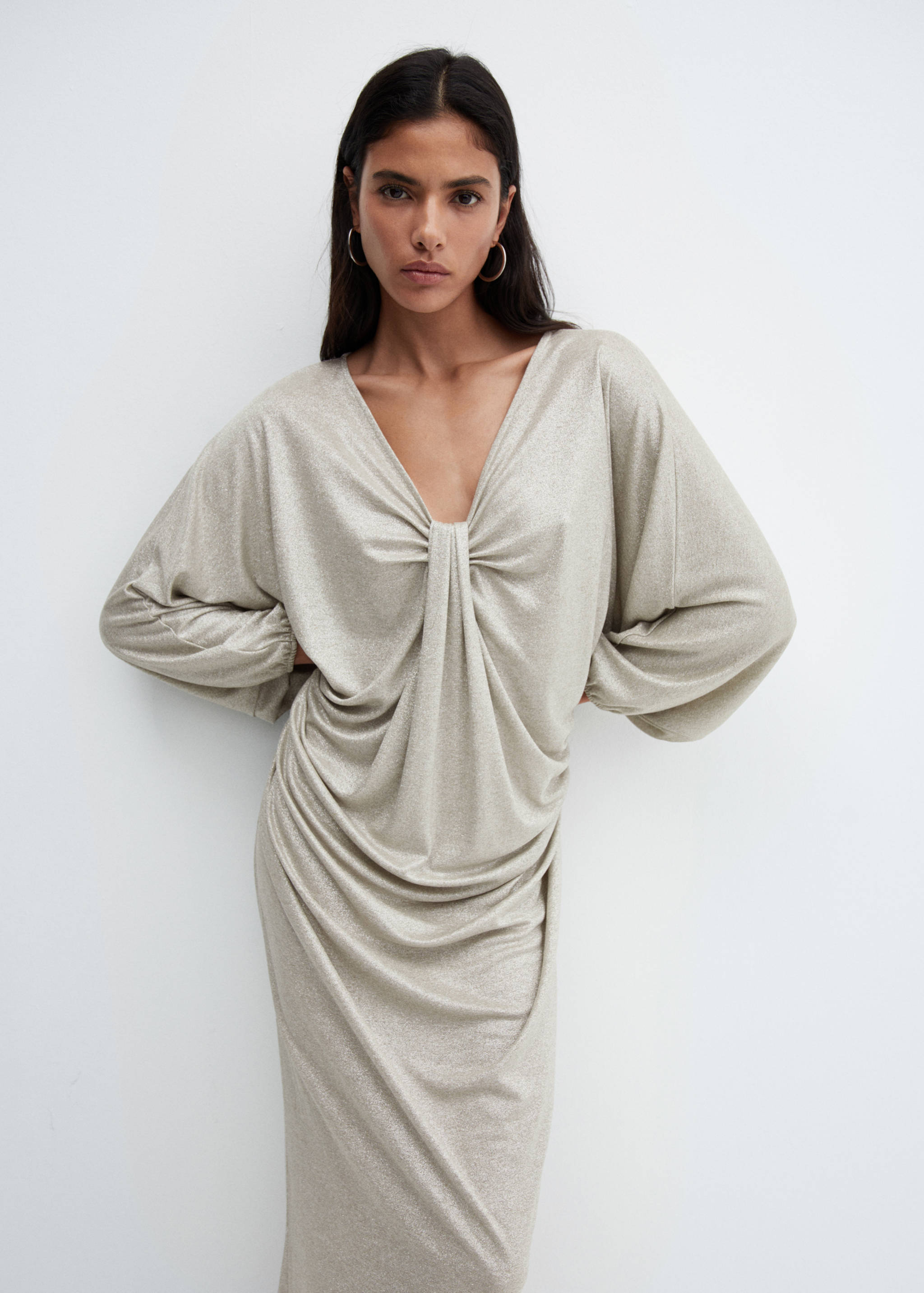 Vestido drapeado lúrex - Plano medio