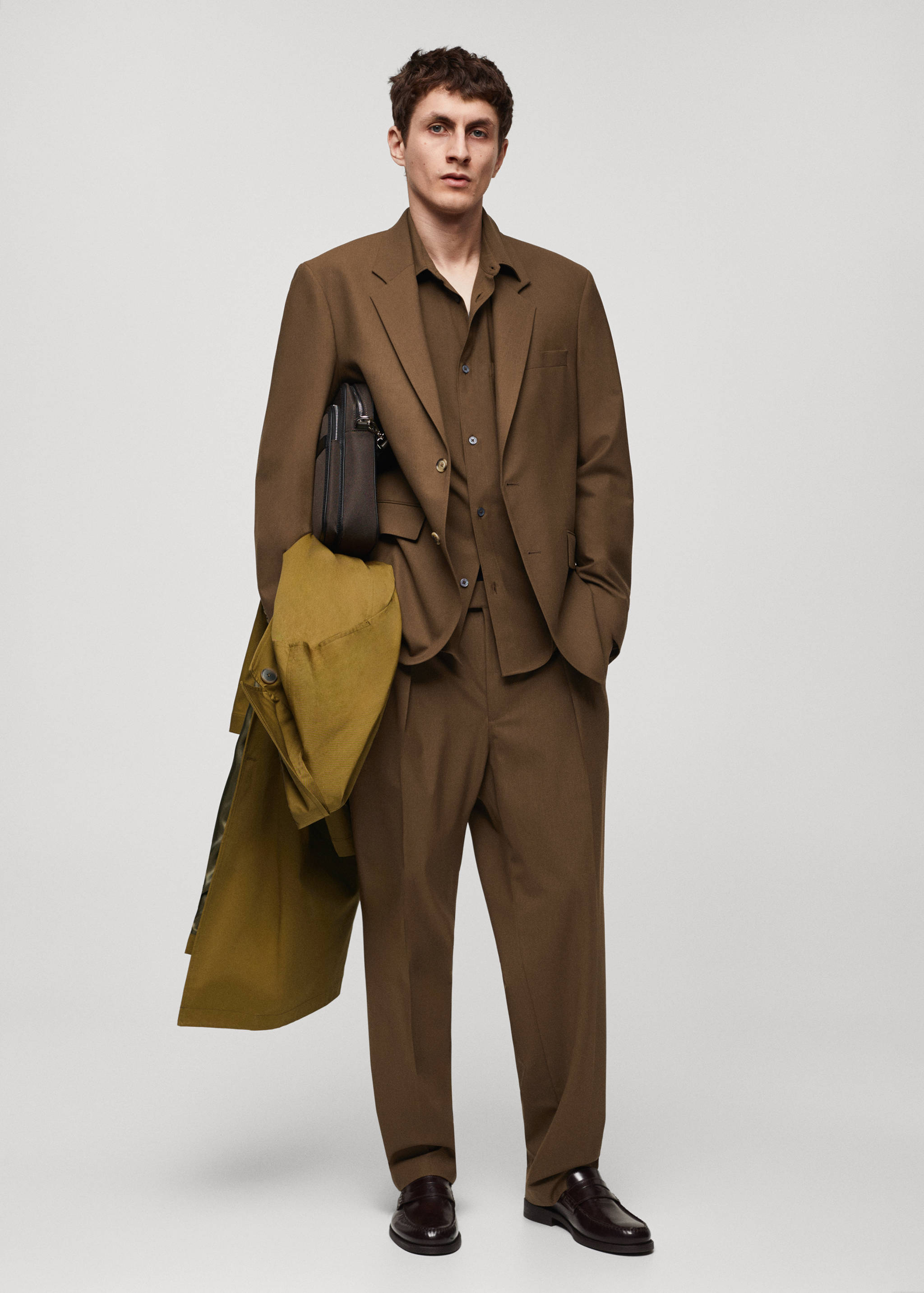 常规尺寸清爽羊毛西装外套 - null