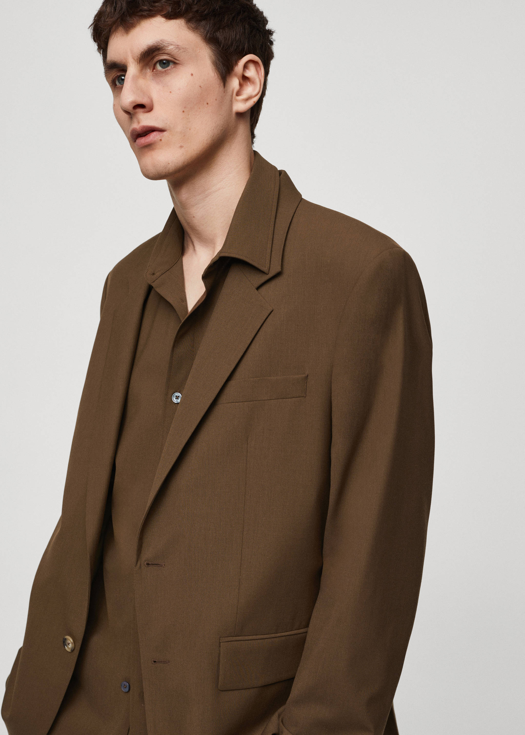 常规尺寸清爽羊毛西装外套 - null