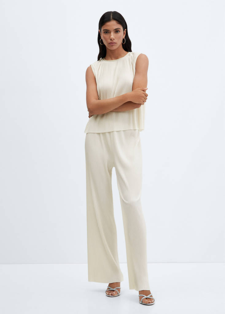 MANGO - Pantalon wideleg plissé écru - XL
