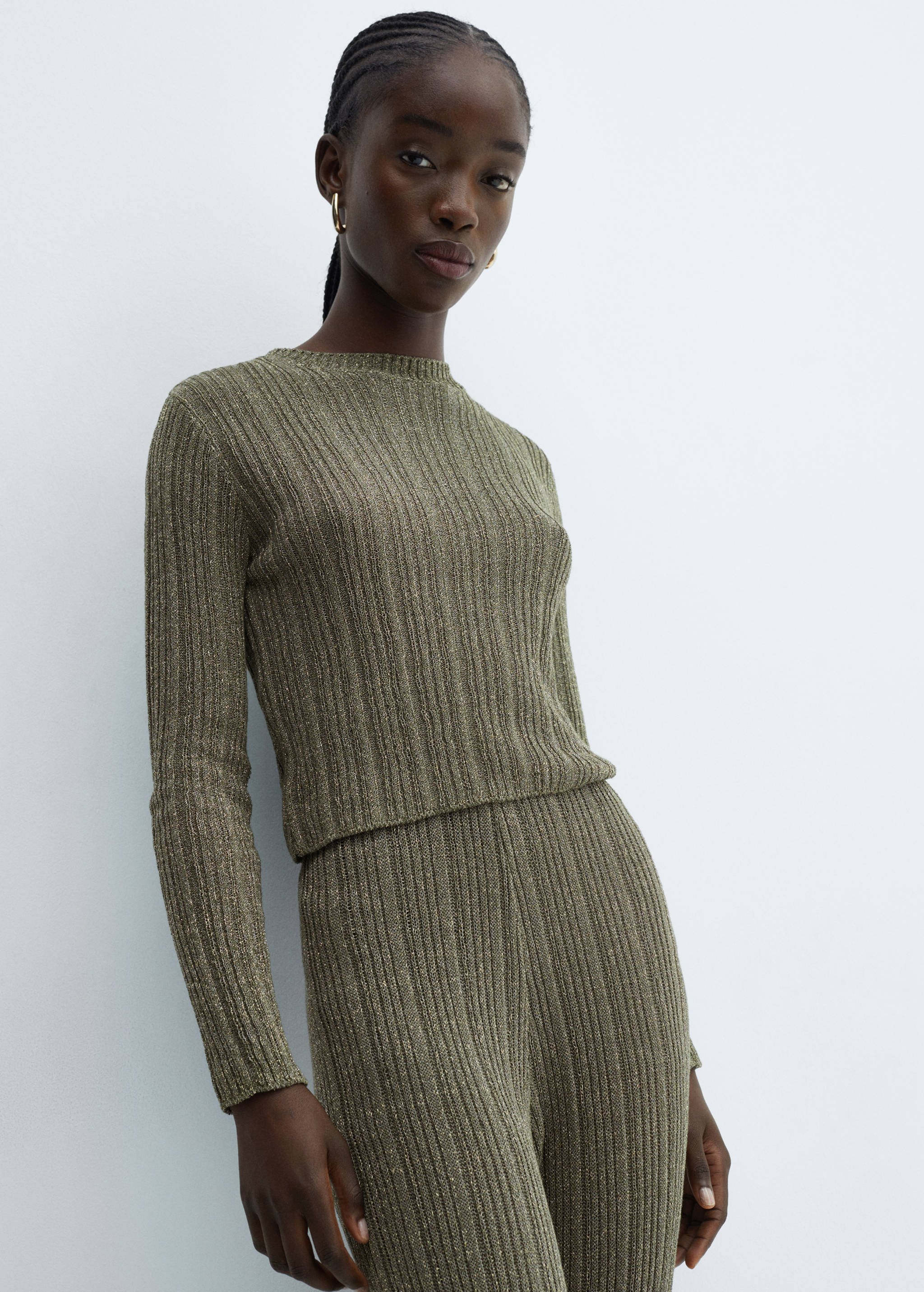 直筒针织金银线长裤 - null