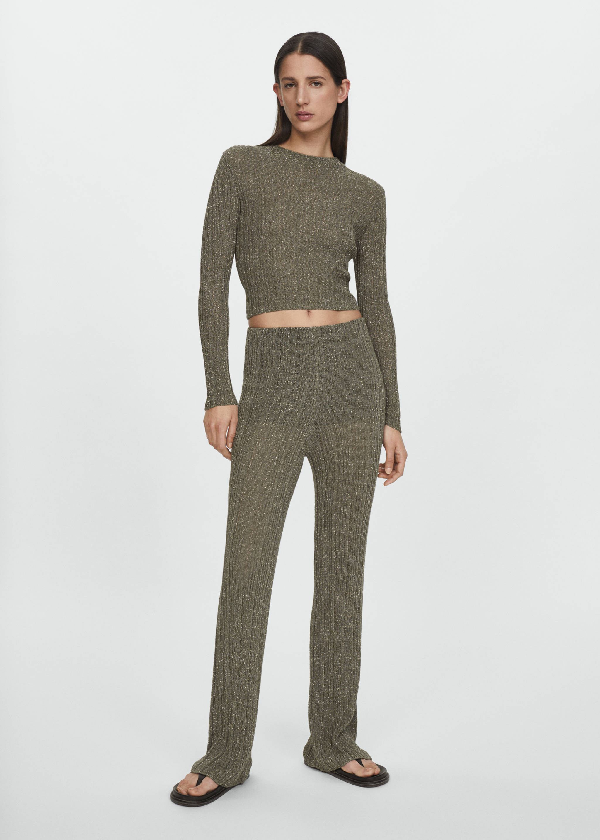 直筒针织金银线长裤 - null